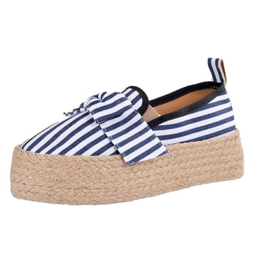 CEHVOM Women's Bowknot Striped Platform Wear Resistant Sleeve Flat Heel Casual Shoes