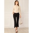 thumbnail image 3 of INSPIRE CHIC Women's Ruffled Trim Button Down Stand Collar Long Sleeve Blouse Top, 3 of 4