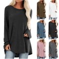 thumbnail image 1 of T-Shirt Décontracté à Col Rond pour Femmes, Manches Longues Amples, Blouse Unie, Hauts Amples d'Été Grande Taille pour Femmes en Solde, 1 of 6