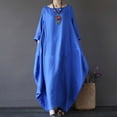 thumbnail image 4 of Meichang Robes Maxi pour Femmes 2025 Été Robe en Lin à Manches Longues Col Rond Robe Chemise Ample Robes Décontractées Longue avec Poches, 4 of 4