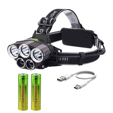EGNMCR Camping et Randonnée USB Rechargeable Extérieur Pêche de Nuit Phare 5LED Lampe de Poche Lumière de Travail Phare Puissant