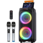 JYX Grand haut-parleur Bluetooth, double subwoofers 8'', haut-fondeur de partie portable avec barre de chariot & Roues, télécommande, T9
