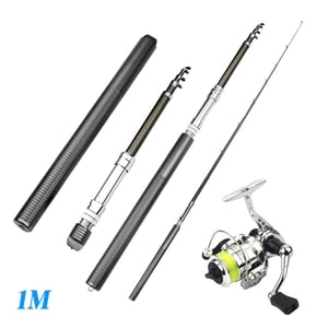Yeacher 1M Portable Fishing Rod Telescopic Fishing Pole + 2+1 BB Spinning Fishing Wheel Left/Right Hand Interchangeable Fishing Tackle Kit