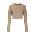 thumbnail image 3 of hotojiny Hauts d'Été pour Femmes 2025 Mode Ajusté Col Rond Manches Longues Chemise Couleur Unie Doux Comfy T-Shirt Court Vêtements, 3 of 5