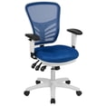 thumbnail image 1 of Mid-Back Blue Mesh Multifunction Executive Swivel Ergonomic Office Chair with Adjustable Arms and White Frame, 1 of 9