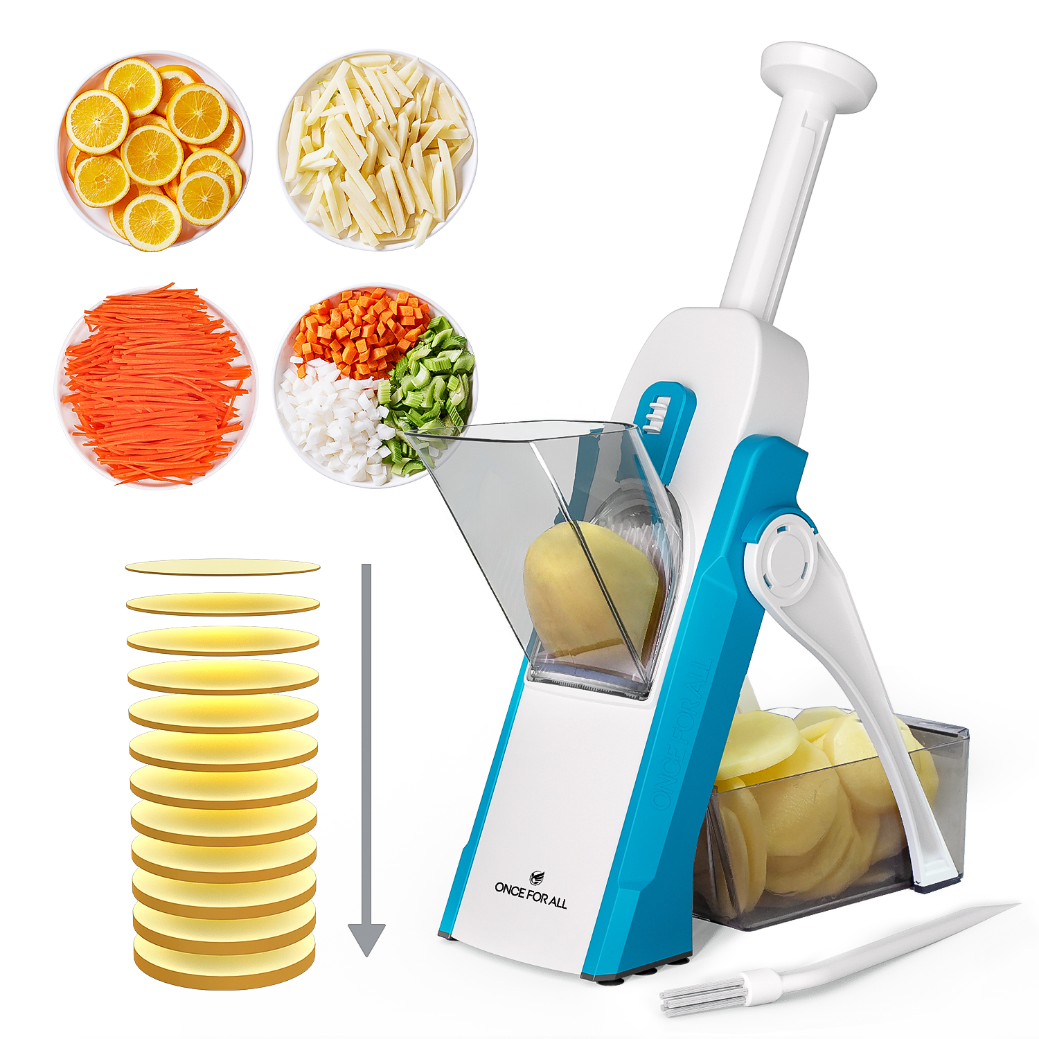 ONCE FOR ALL Mandoline Food Slicer, Stainless Steel Adjustable Vegetable Slicer Chopper, Multifunctional Onion Potato Garlic Cucumber Cutter for Kitchen, Blue
