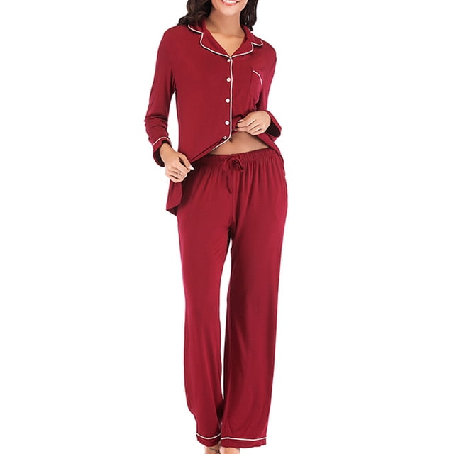 LSLJS Pyjama à Simple Boutonnage pour Femme Automne Hiver à Manches Longues Pantalon de Pyjama Ensemble de Tenue d'Intérieur, Peignoirs Cadeaux pour Femmes