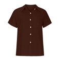 thumbnail image 4 of Meichang Womens Cotton Linen Button Down Shirts Short Sleeve Tshirts Collared Tops Plus Size Solid Basic T Shirts with Pocket, 4 of 5