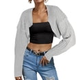 thumbnail image 2 of Women's Ribbed Knit Crop Cardigan Long Sleeve Open Front Loose Fit Drop Shoulder Lightweight Comfortable Sweater Top, 2 of 4