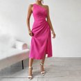 thumbnail image 1 of Ovzne Robes pour Femmes Robe Mode Femmes Couleur Unie Sans Manches Épaule Inclinée Taille Robe Ajourée Grande Taille en Liquidation, 1 of 6