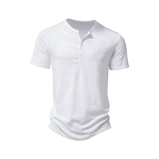Kmbangi Men's Casual Shirt Short Sleeve Round Neck Buttons Solid Loose Party Street Spring Summer Tops