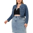 thumbnail image 4 of Agnes Orinda Vestes en Denim Courtes à Boutons pour Femmes Grande Taille Mode 2X Gris Foncé Bleu, 4 of 6