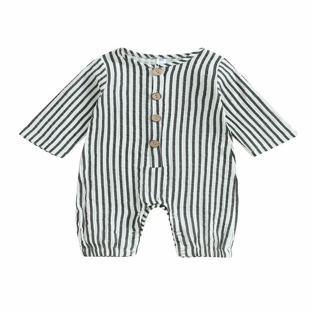 Perruques à Col Rond avec Motif Rayé et Fermeture à Bouton pour Bébés Garçons et Filles