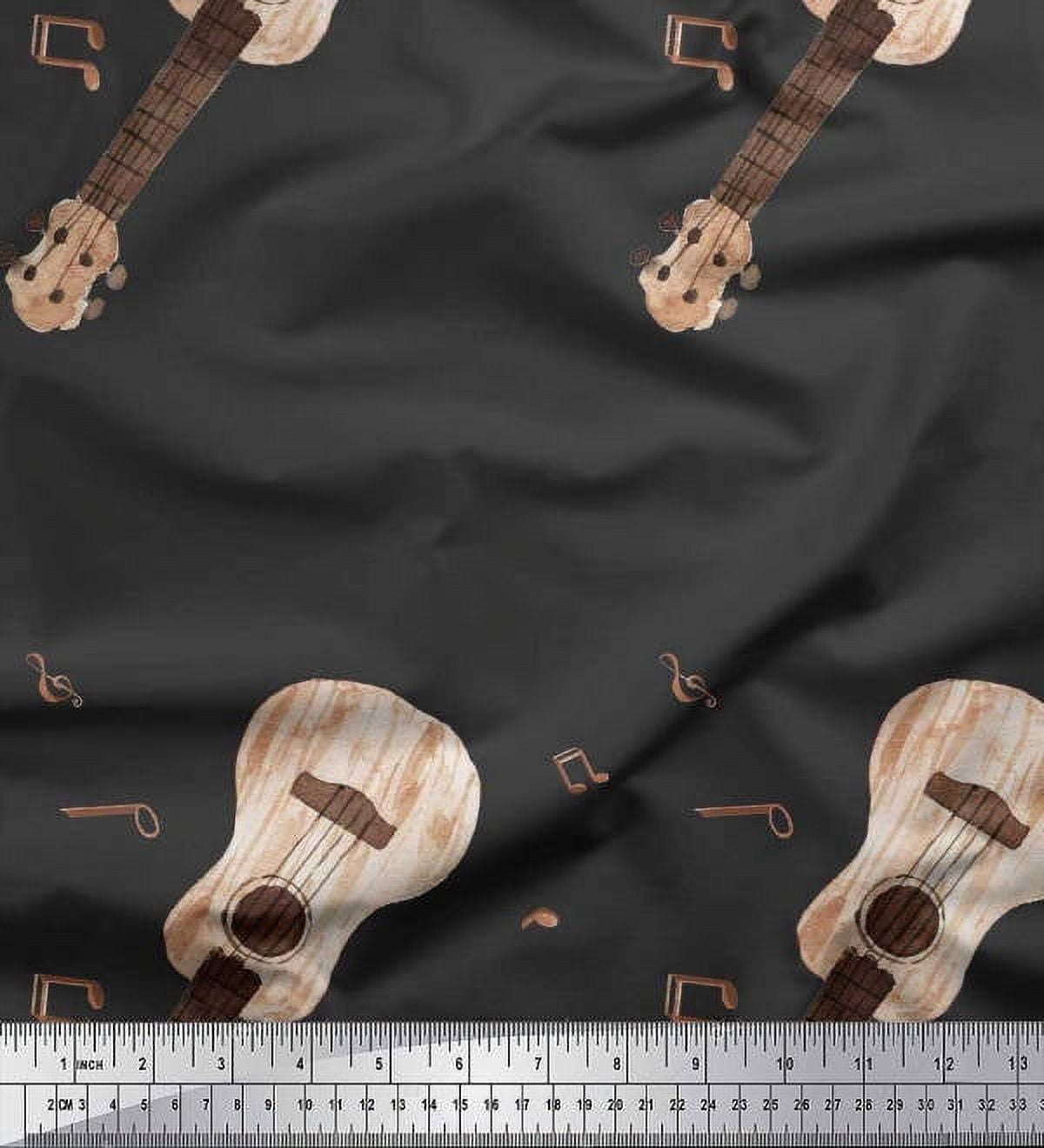 Soimoi Cotton Jersey Fabric Notes & Guitar Musical Instrument Fabric Prints by Yard 58 Inch Wide