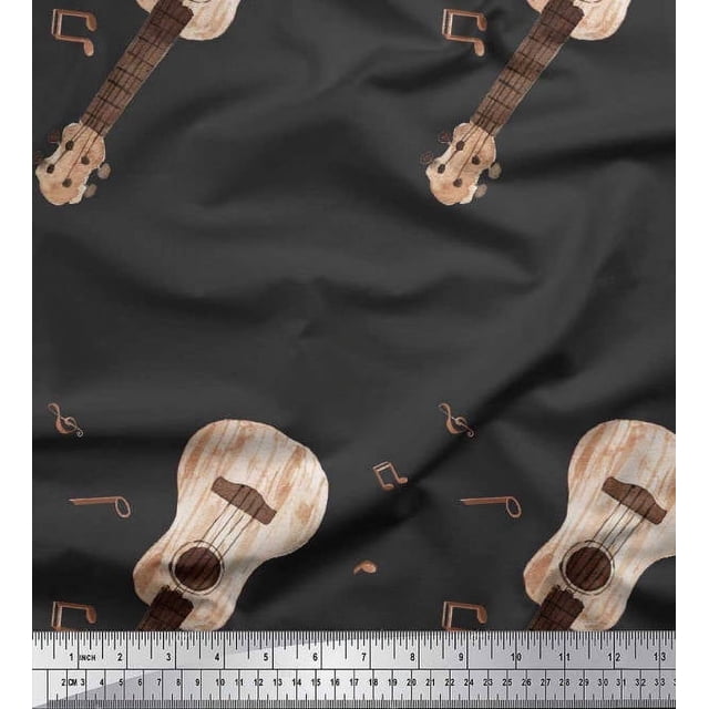 Soimoi Cotton Poplin Fabric Notes & Guitar Musical Instrument Printed Craft Fabric by The Yard 56 Inch Wide