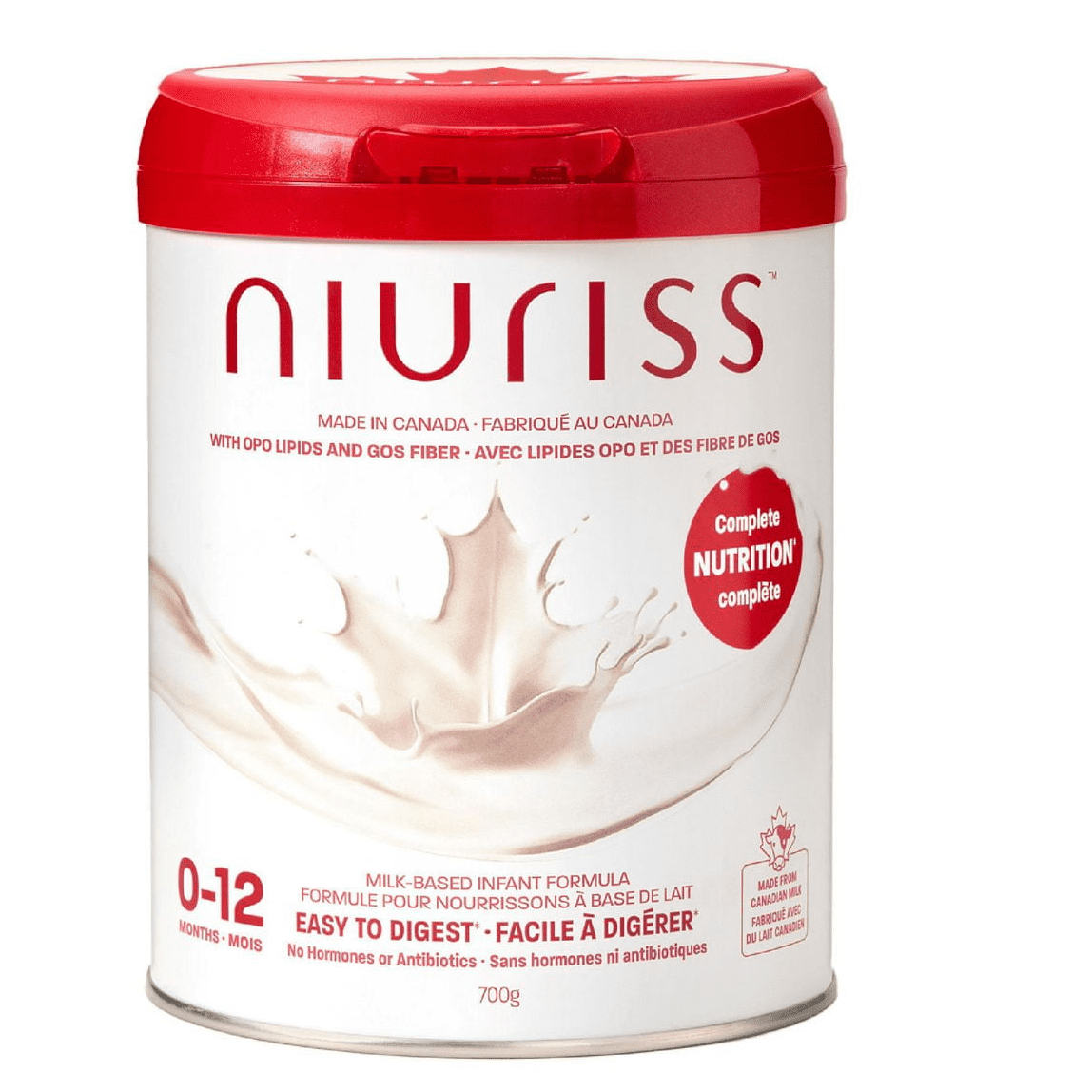 Niuriss Infant Formula Powder – Made in Canada – Complete Nutrition with OPO Lipids, GOS Fiber, and Canadian Milk (No Hormones and No Antibiotics) – 0-12 Months, 700g