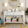 thumbnail image 2 of MODERNLUXE Table Console Rétro de 50 Pouces, Table de Sofa, Table d'Entrée avec 3 Tiroirs et Tablette Inférieure Ouverte pour Entrée, Couloir et Salon, Blanc Antique, 2 of 7