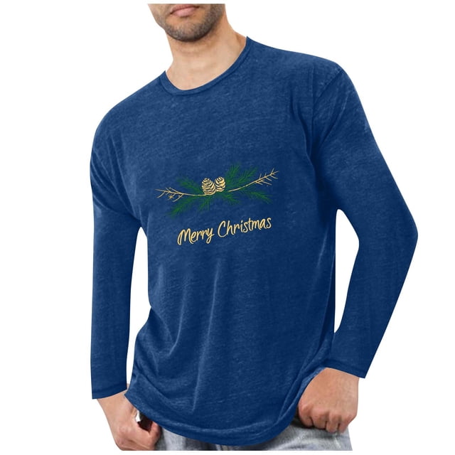 Pyjamas de Noël pour Hommes Pyjamas de Sport et D\'entraînement Physique pour Hommes T-Shirt Imprimé de Noël à Manches Longues et Col Rond pour Hommes