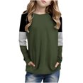 thumbnail image 1 of Posijego T-Shirts à Rayures à Manches Longues pour Filles, Hauts Tuniques à Blocs de Couleur à Col Rond pour Enfants, T-Shirts de Printemps, Taille 4-14 Ans, 1 of 6