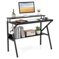 thumbnail image 1 of Costway Home Office Desk with Monitor Stand, Open Shelf & Metal Frame, Earphone Hook Black, 1 of 10