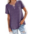 thumbnail image 1 of MAWCLOS Ladies T Shirt Solid Color Tops V Neck Tee Comfy Street Short Sleeve Blouse Purple S, 1 of 7
