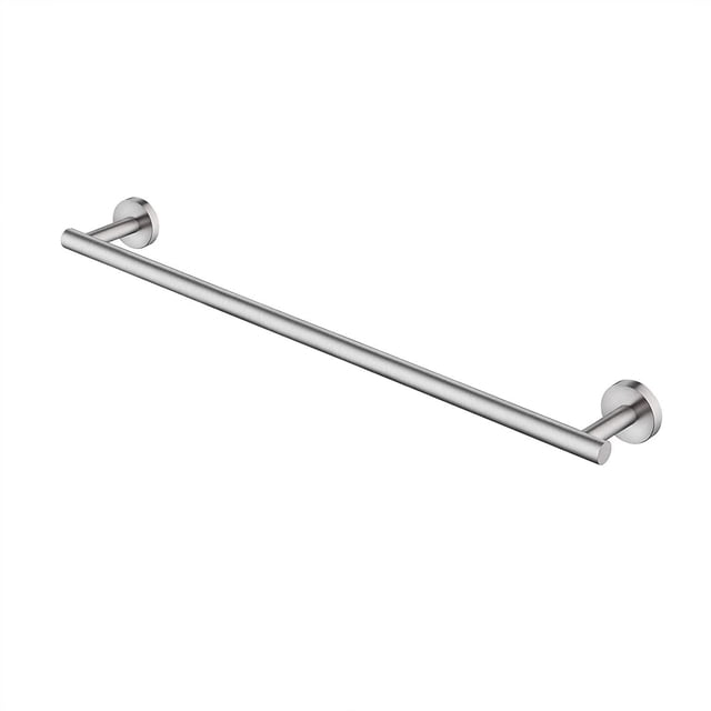 Avanities 38-in. W Round Stainless Steel Towel Bar in brushed stainless steel colour, featuring a wall-mounted round bar with two circular posts made from rustproof T-304 stainless steel, designed for bathroom hardware and renovation, also suitable for hanging lightweight items securely.