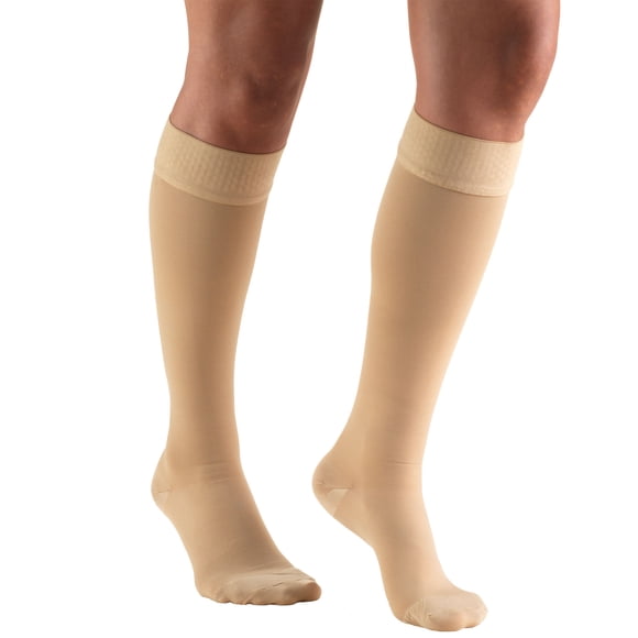 Truform Bas Mi-Mollet, Bout Fermé, Dessus à Pois : 20 - 30 mmHg, Beige, Très Grand