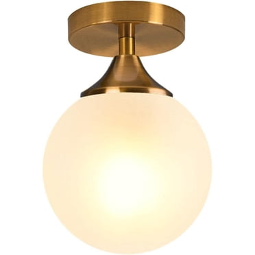 KCO Lighting Small Milk Glass Globe Semi Flush Mount Ceiling Light Mid Century Modern Gold Ceiling Light Fixtures Brass Hallway Light for Hallway Entryway Bedroom