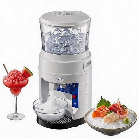 Rasoir à Glace Commercial Broyeur 1200 Lb/h, Machine Électrique à Cônes de Neige 650 W, Machine de Rasage de Glace de Table 500 Tr/min avec Boîte de Rangement 25 L, Contrôle de la Texture de la Glace, Lame en Acier Inoxydable pour la Maison, les Fêtes, Blanc