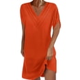 thumbnail image 2 of Ovzne Robes pour Femmes Robe Femme Couleur Unie Manches Courtes Col en V Plissé Manches Battes Robe de Printemps Manches Courtes Liquidation, 2 of 6