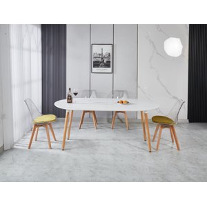 Table ronde,100/140/180x100x75cm,jambe de bois, blanche MDF haut de la table