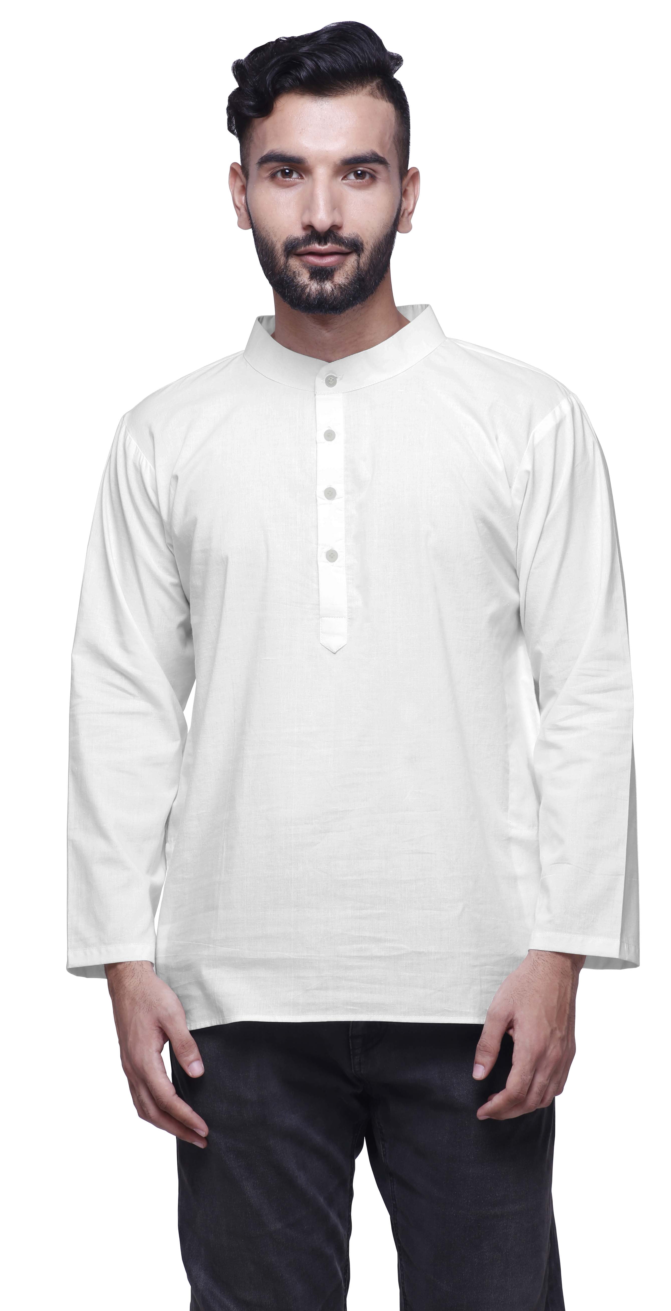 Atasi Kurta Court Uni à Manches Longues pour Hommes, Tenue Décontractée d'Été