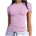thumbnail image 2 of Babysbule T-Shirts pour Femmes 2025 Nouvelles Arrivées d'Été T-Shirts pour Femmes à Manches Courtes Couleur Unie Basique Col Ras du Cou Coupe Ajustée Haut Chandail T-shirt, 2 of 7