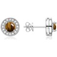 thumbnail image 2 of RYLOS Halo Designer Matching Set Sterling Silver: Ring, Earring & Pendant Necklace. Gemstone & Diamonds, 4MM Tiger Eye November Birthstone; Size 5, 2 of 9