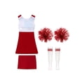 thumbnail image 4 of Oyolan Filles Enfants Ensemble 4 Pcs Costume de Cheerleading avec Shorts Pompons Chaussettes Ensemble Robe de Danse de Lycée Tenue de Cheerleader B Rouge 8, 4 of 5