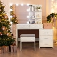 thumbnail image 2 of Ktaxon Lighted Makeup Vanity Table Set, Dressing Table with Sliding Mirror, Vanity Desk , White, 2 of 11