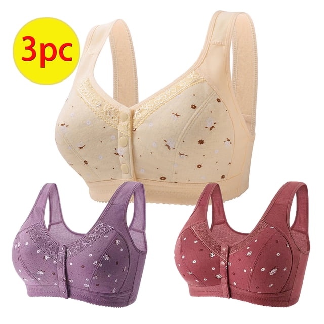 Jsaierl Womens Daisy Bra Front Closure Sports Bras Beauty Back Full Coverage Comfor Easy Close Bra Front Buckle Corset 3 Pack