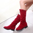 thumbnail image 2 of Liquidation d'Économies d'Hiver! PEZHADA Bottes Mi-Mollet pour Femmes,Bottes pour Femmes,Bottes Rondes à Talon Bas en Suède Rétro Uni Chaud pour Femmes Chaussures Rouge, 2 of 5