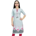 thumbnail image 1 of Bimba Women's Gray Moss Georgette Kurti Summer Wear Printed Tunic Kurta-26, 1 of 7