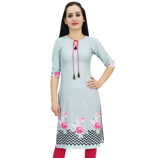 Bimba Women's Gray Moss Georgette Kurti Summer Wear Printed Tunic Kurta-26