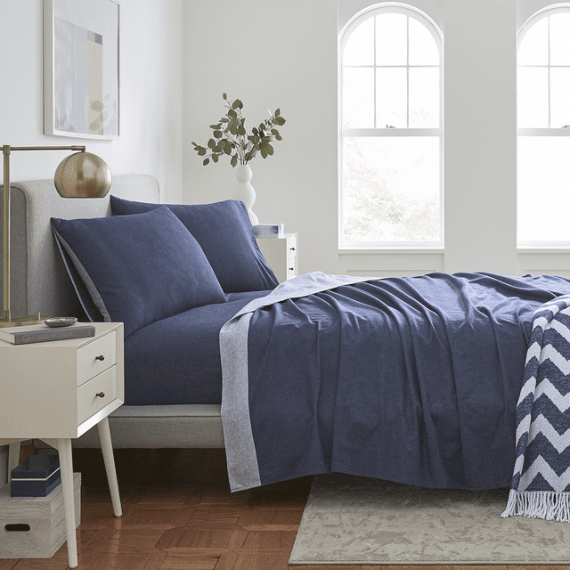 Riley Home Flannel Sheet Set, Navy, Queen