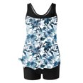 thumbnail image 4 of UPPADA 2 Piece Full Coverage Swimsuits for Women Floral Athleti Crewneck Bathing Suits High Waisted Tummy Control Modest Swimwear Comfy Tankini Top with Shorts Light Blue,M, 4 of 5