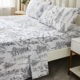 thumbnail image 4 of Move Over 4 pcs White Black Plants Sheet Set King Country Style Fitted Sheet Black Plants Pattern All Around Elastics Deep Pocket Sheet, 4 of 8
