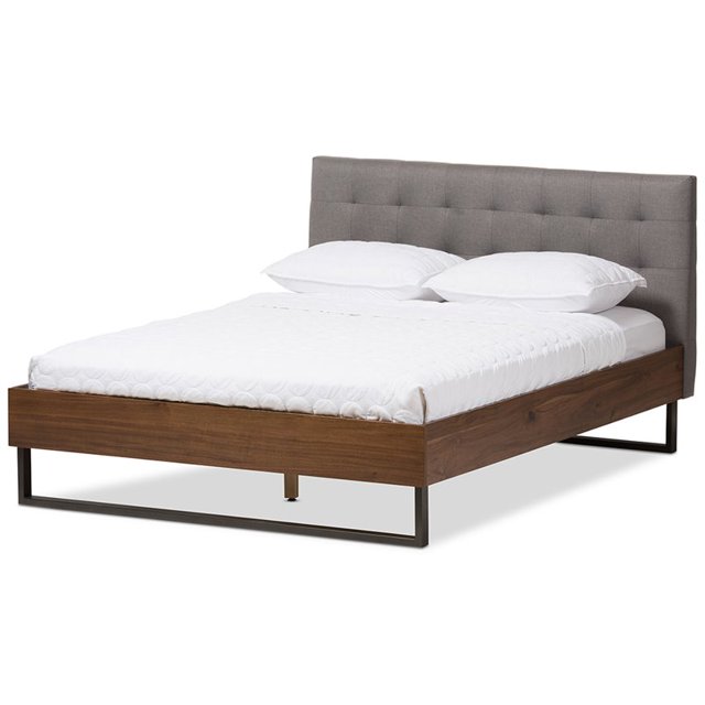 Baxton Studio Mitchell Tufted King Platform Bed in Gray and Brown