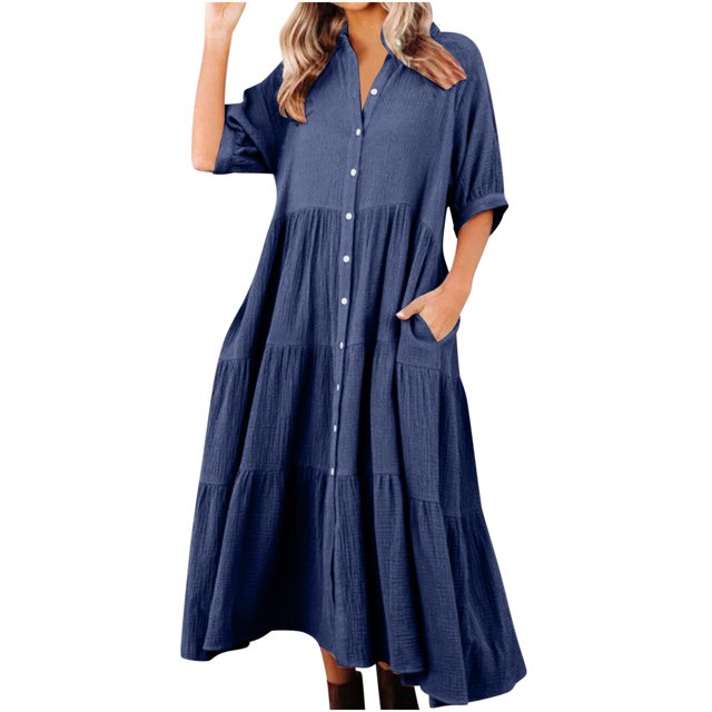 Gspmoly Robes d'Été pour Femmes 2025, Robe d'Été Décontractée pour Femmes à Col Rond Unie Sans Manches Longue, Robes de Travail pour Femmes Économies d'Été Liquidation