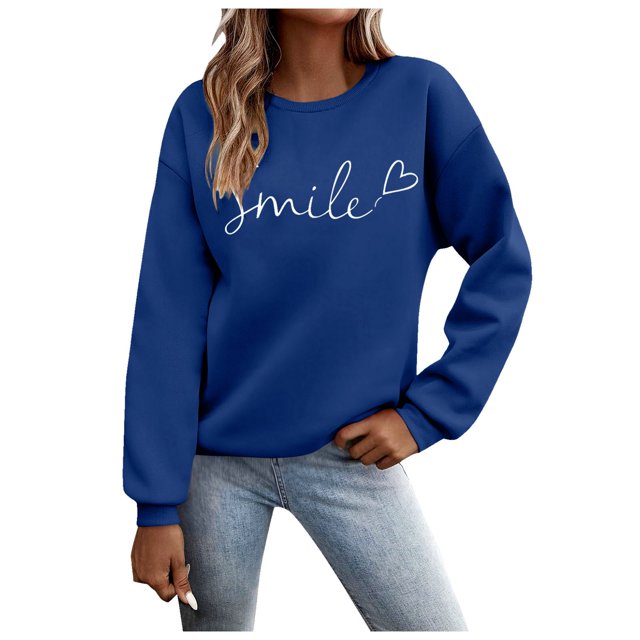 Chandail pour Femmes Automne Superposition Haut Col Rond Chandail à Rayures Manches Longues Hauts Décontractés Tenue de Détente Confortable Chandail de Sport Femme Bleu Marine P