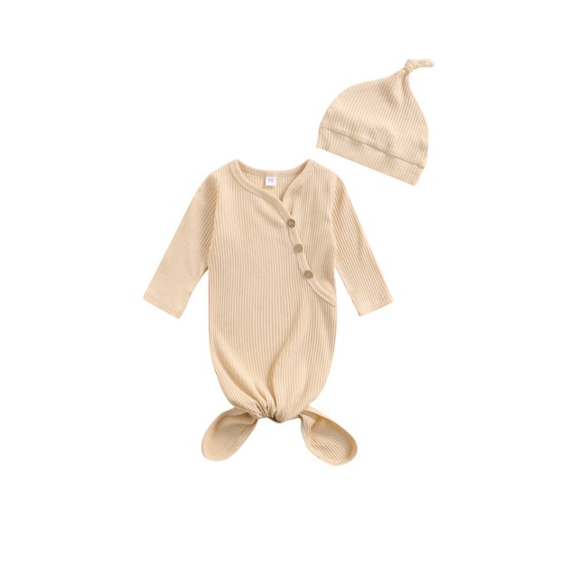 Diconna Sac de Couchage et Bonnet pour Bébés, Couleur Unie, Manches Longues, Col Rond