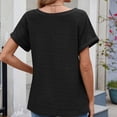 thumbnail image 3 of Pisexur Hauts pour Femmes, Hauts de Printemps pour Femmes Blouses pour Femmes Chic Décontracté Haut à Manches Courtes Ajouré à Col Rond Uni Haut/chemise à Manches Courtes à Col Rond Noir, G, 3 of 6