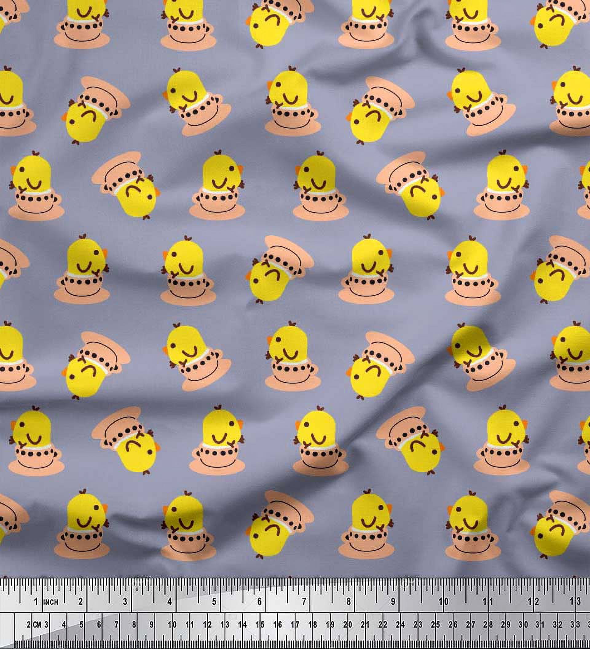 Soimoi Cotton Duck Fabric Cup,Plate & Chick Cartoon Fabric Prints By Yard 42 Inch Wide