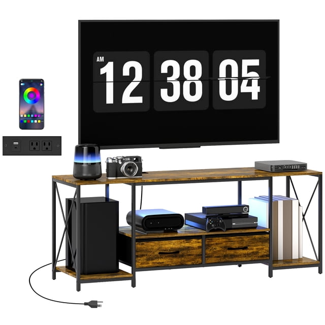HOMCOM TV Console with RGB LED Lights, Industrial TV Stand for up to 55" TV